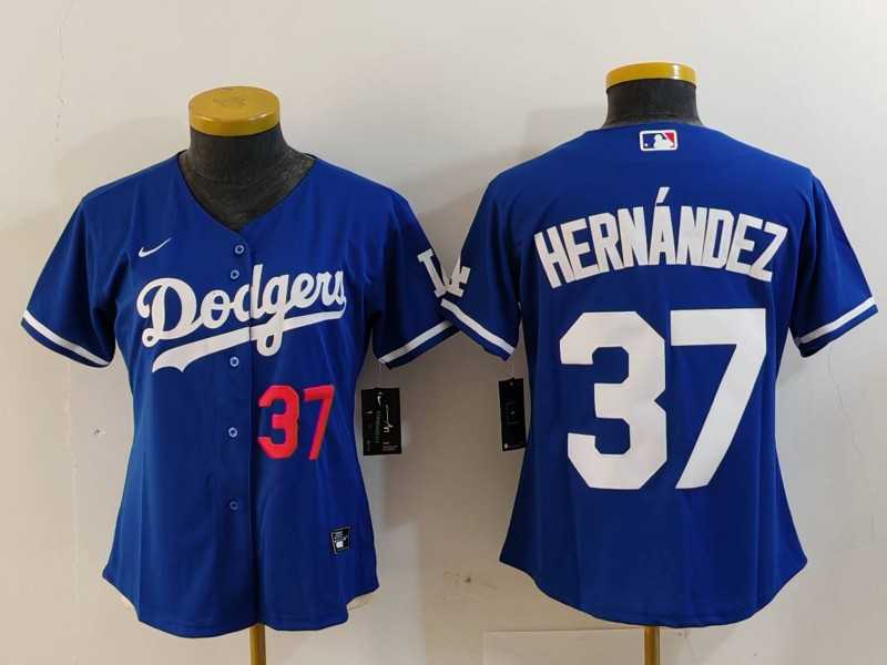 Women%27s Los Angeles Dodgers #37 Teoscar Hernandez Number Blue Cool Base Stitched Jersey->mlb womens jerseys->MLB Jersey
